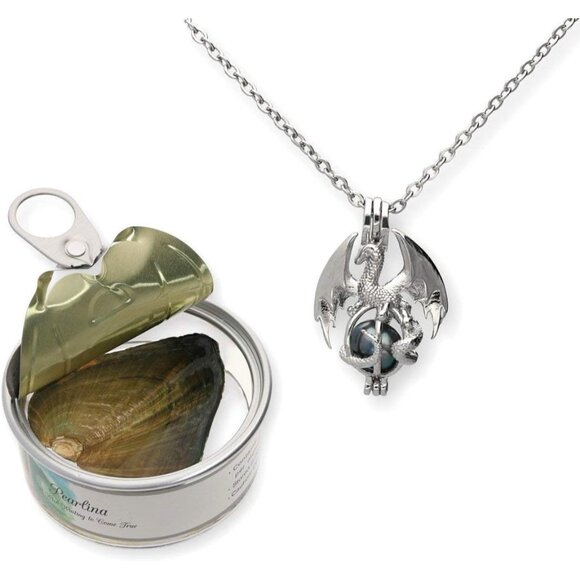 Silver-Tone Dragon Pearl Necklace Set for Women & Men - 18 Inch Pearl Jewelry wi